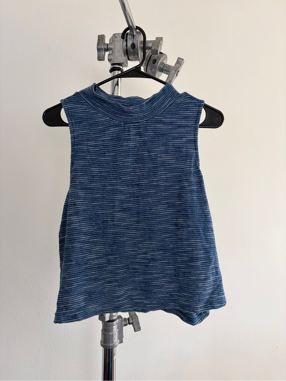 Striped Blue Sleeveless Mock Neck Top